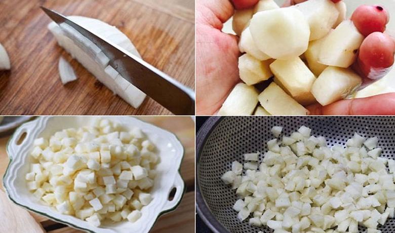 Cách nấu chè hạt đác mít: Làm trân châu củ năng, cắt hạt lựu củ năng