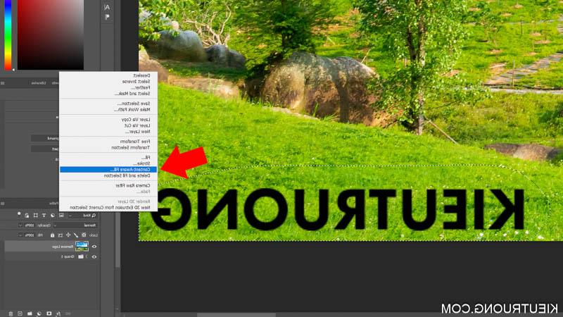 Nhấn chuột phải chọn Content Aware Fill để xóa Logo trong Photoshop